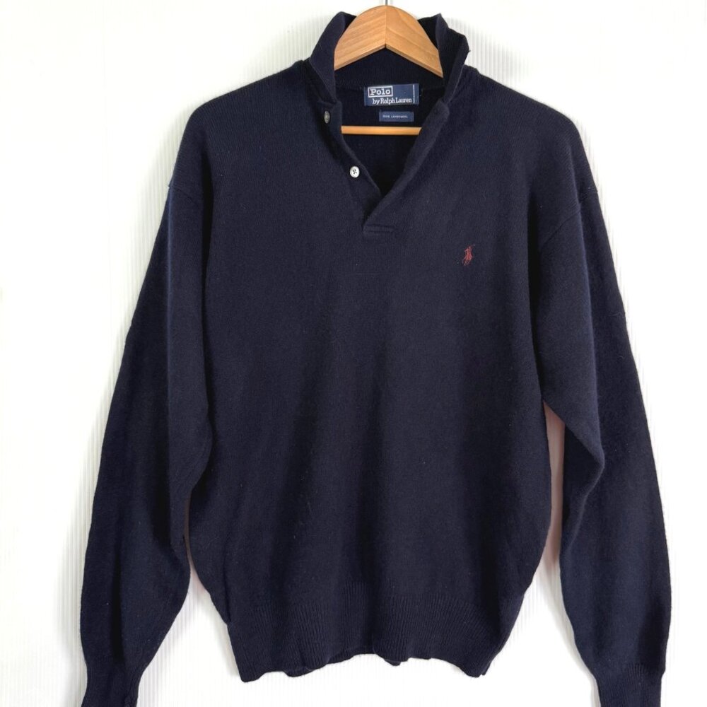 size L Polo Ralph Lauren‎ lambswool collared button sweater Vtg Hong Kong